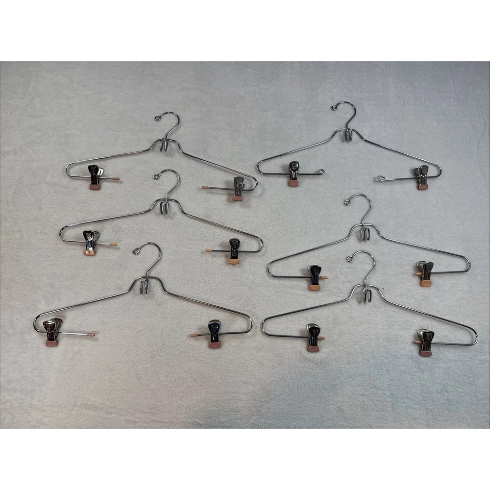 Chrome Wire Cloths Hangers, Pink Rubber Clips For‎ Skirts And Pants. Lot Of 6